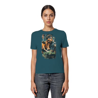 vegwear "friends not food" - eng geschnittenes Damen T-Shirt, bio, vegan
