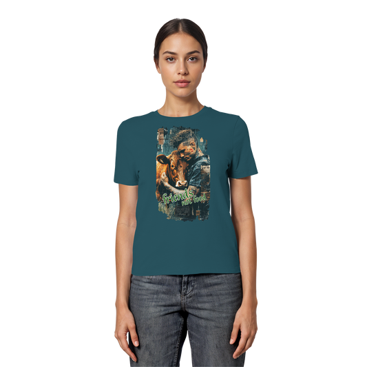 vegwear "friends not food" - eng geschnittenes Damen T-Shirt, bio, vegan