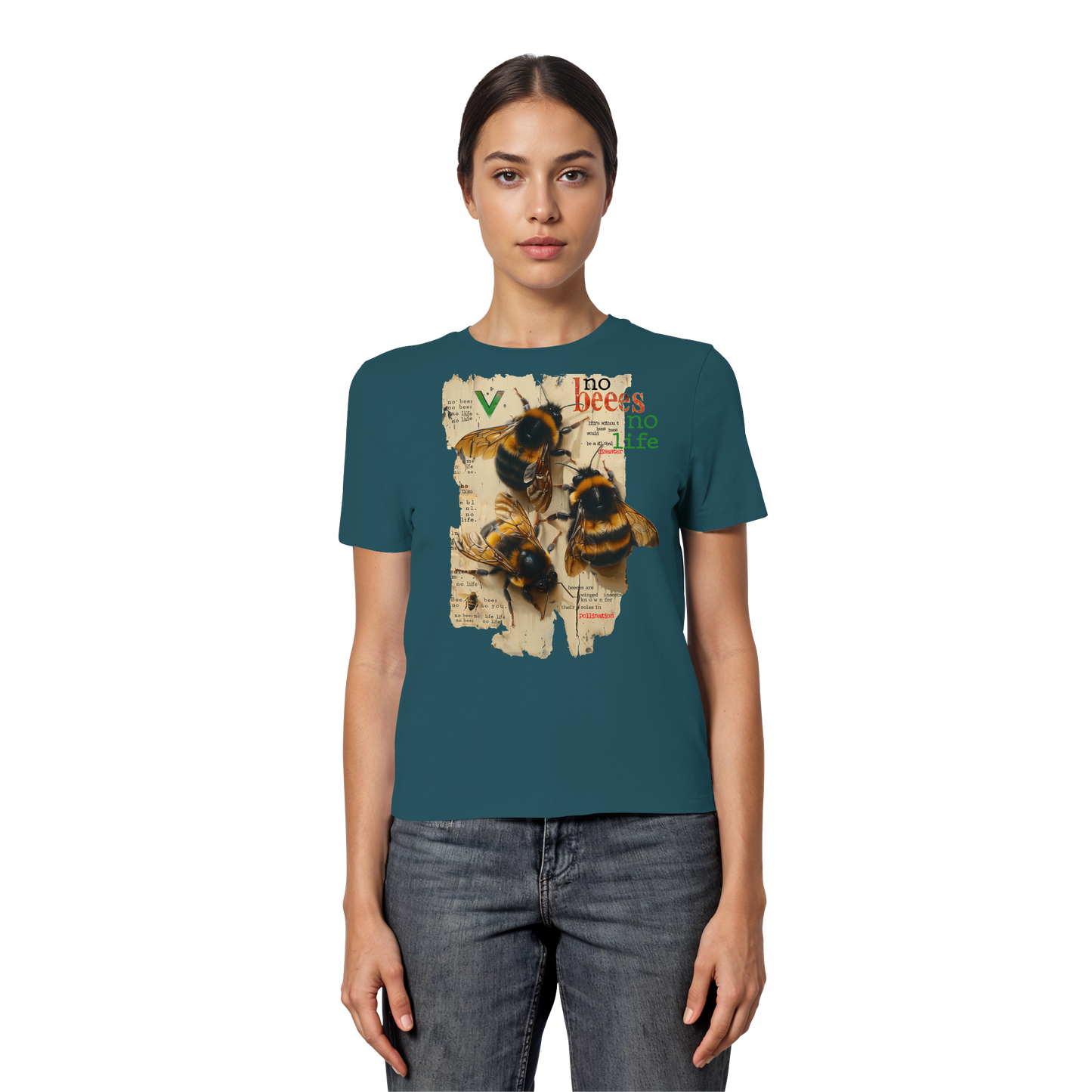 vegwear "no bees no life" - eng geschnittenes Damen T-Shirt, bio, vegan
