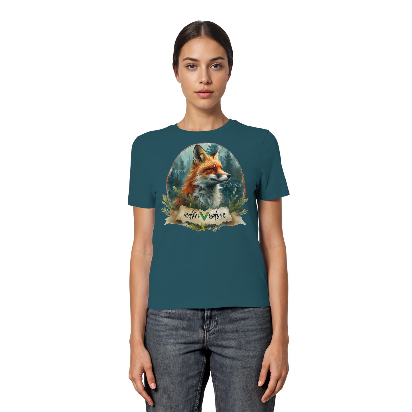 vegwear "respect each other" - eng geschnittenes Damen T-Shirt, bio, vegan