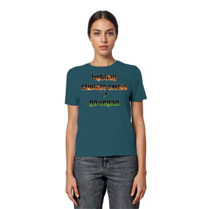 vegwear "fighting climate cirsis" - eng geschnittenes Damen Bio T-Shirt vegan & klimafreundlich