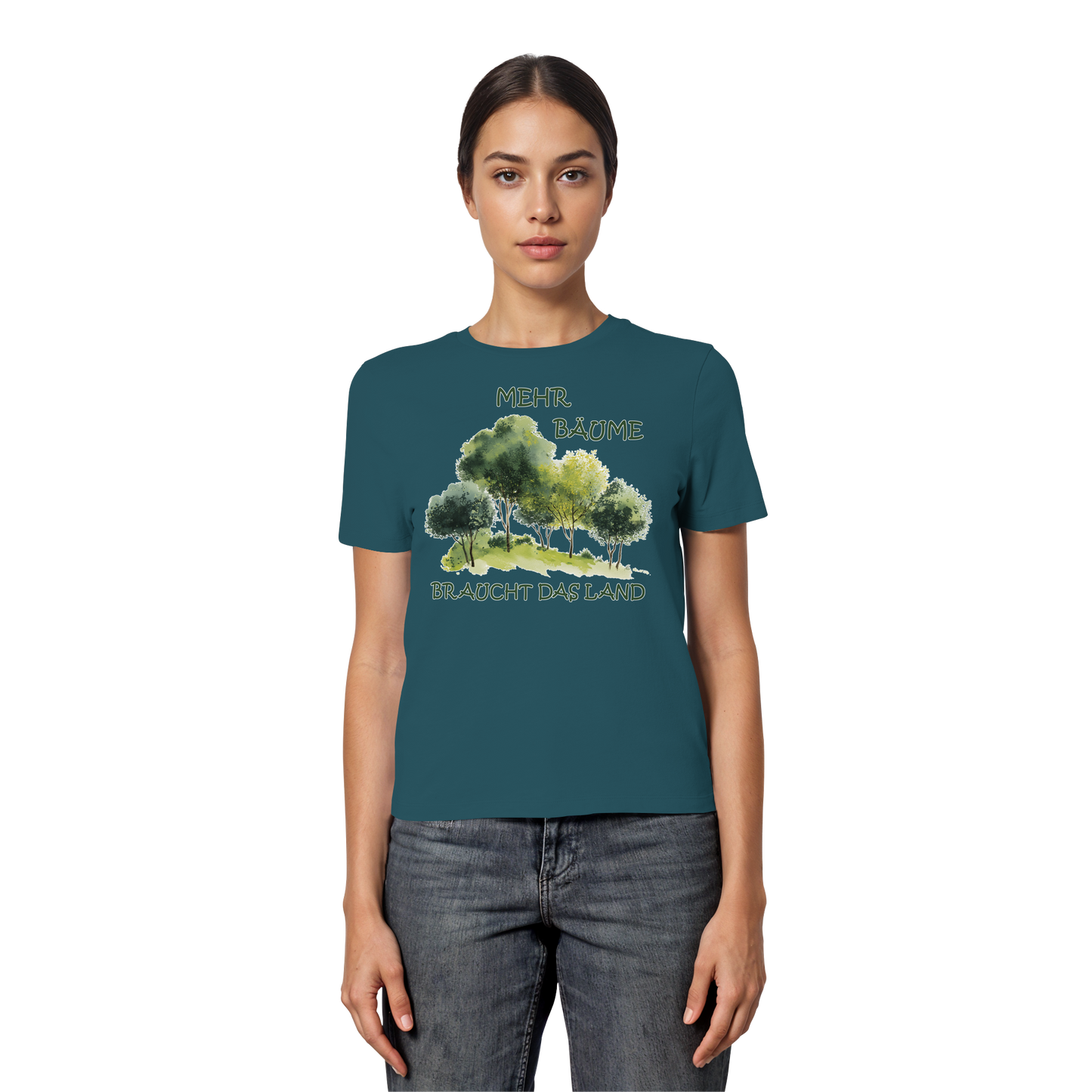 vegwear "mehr Bäume braucht das Land" - eng geschnittenes Damen Bio T-Shirt, vegan, fair, nachhaltig