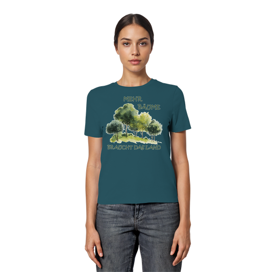 vegwear "mehr Bäume braucht das Land" - eng geschnittenes Damen Bio T-Shirt, vegan, fair, nachhaltig