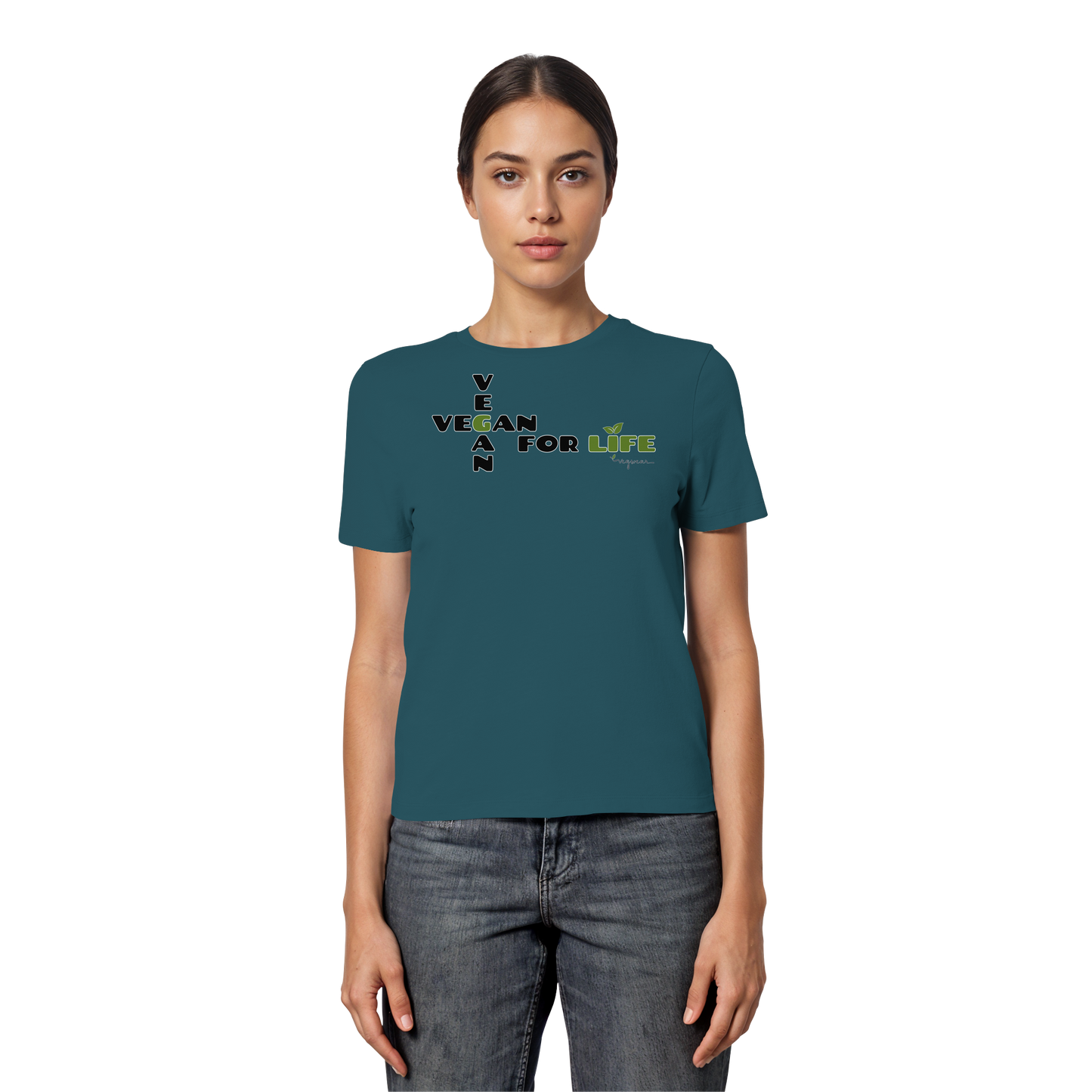 vegwear "vegan for life" - eng geschnittenes Damen T-Shirt, bio vegan fair