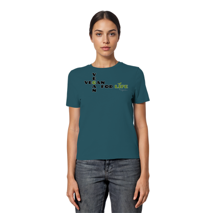 vegwear "vegan for life" - eng geschnittenes Damen T-Shirt, bio vegan fair