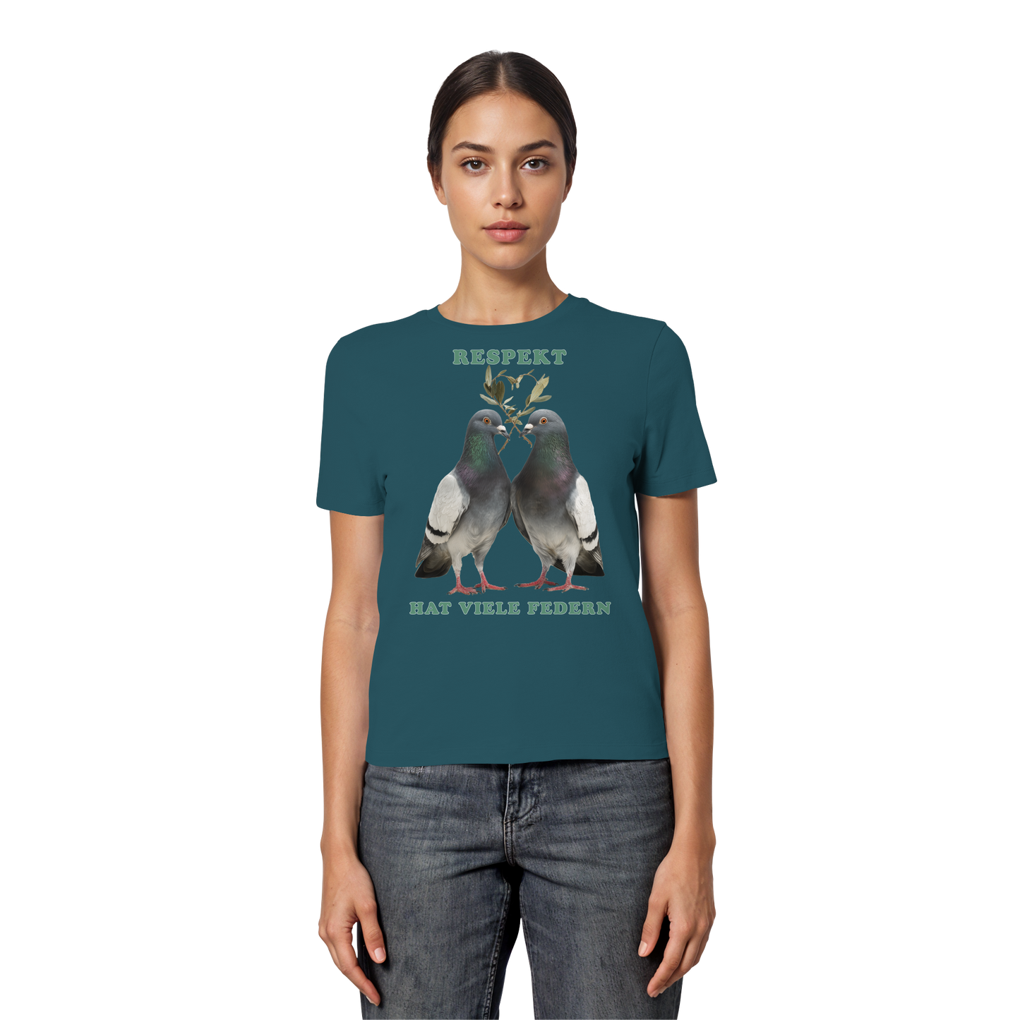 vegwear "Respekt hat viele Federn" - eng geschnittenes Damen T-Shirt