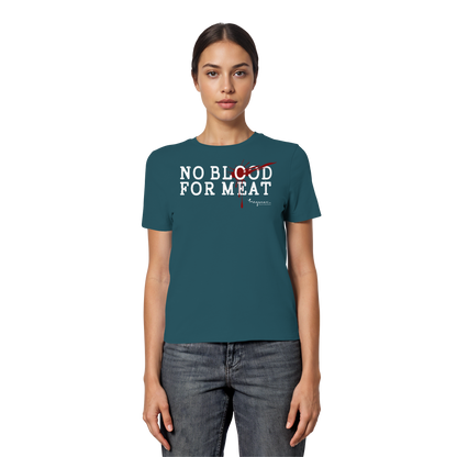 Kurzarm-T-Shirt für Damen: 'no blood for meat' T-Shirt | vegwear