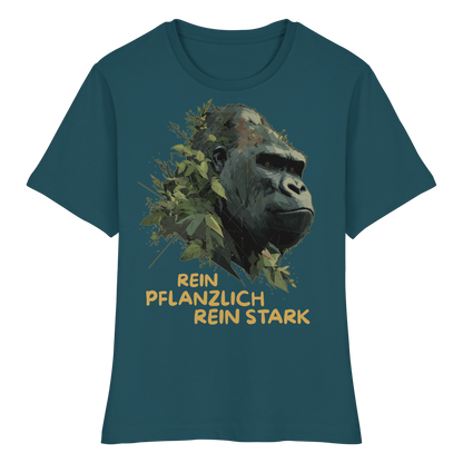 vegwear "Gorilla, rein pflanzlich rein stark" - eng geschnittenes Damen T-Shirt, bio vegan