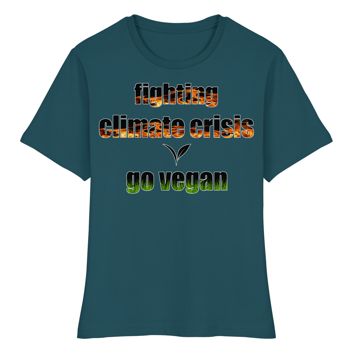 vegwear "fighting climate cirsis" - eng geschnittenes Damen Bio T-Shirt vegan & klimafreundlich