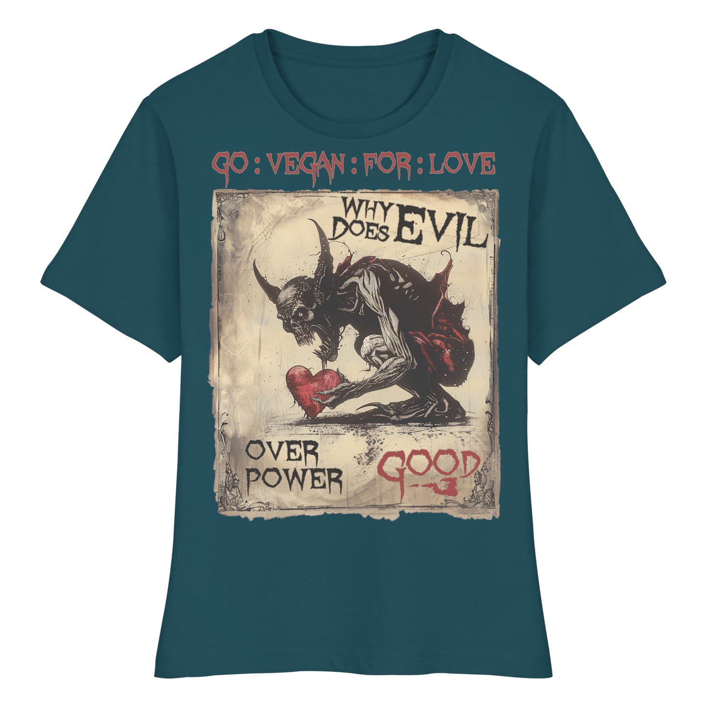 vegwear "why does evil" - eng geschnittenes Damen Bio T-Shirt