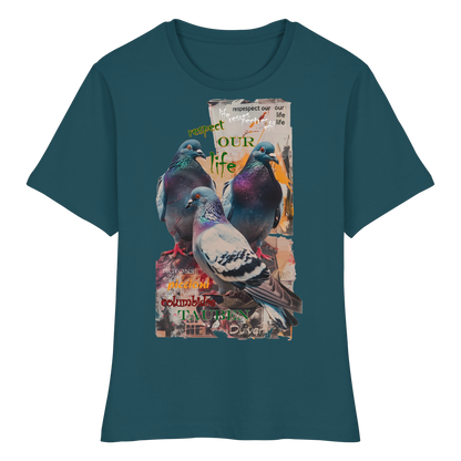 vegwear "respect our life - Tauben" - eng geschnittenes Damen Bio T-Shirt