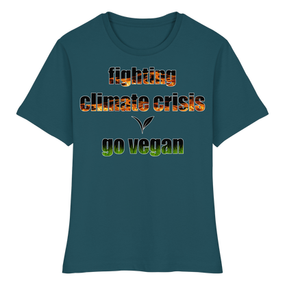 vegwear "fighting climate cirsis" - eng geschnittenes Damen Bio T-Shirt vegan & klimafreundlich