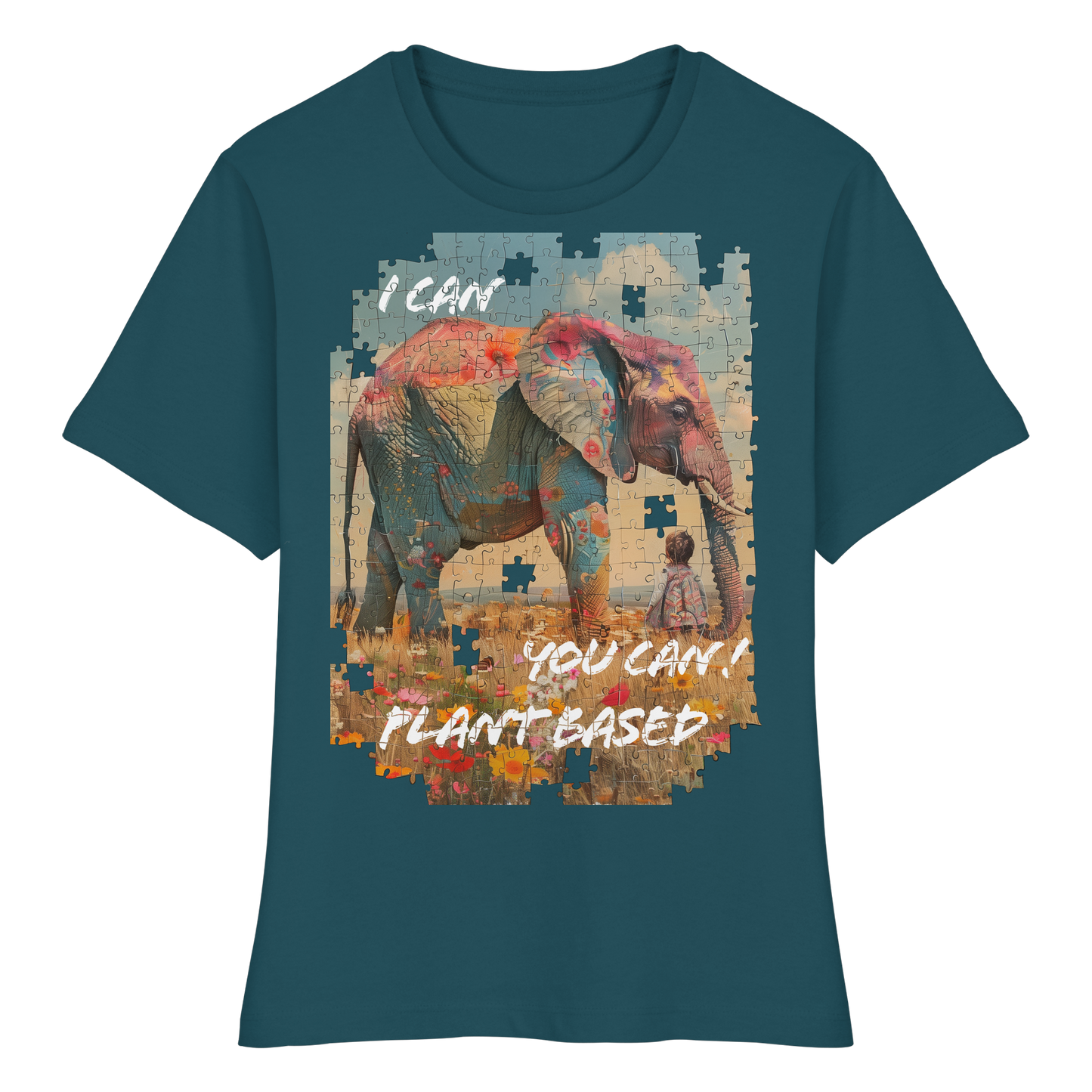 vegwear "I can you can"- eng geschnittenes Damen T-Shirt, bio, vegan