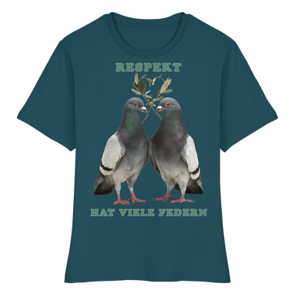 vegwear "Respekt hat viele Federn" - eng geschnittenes Damen T-Shirt