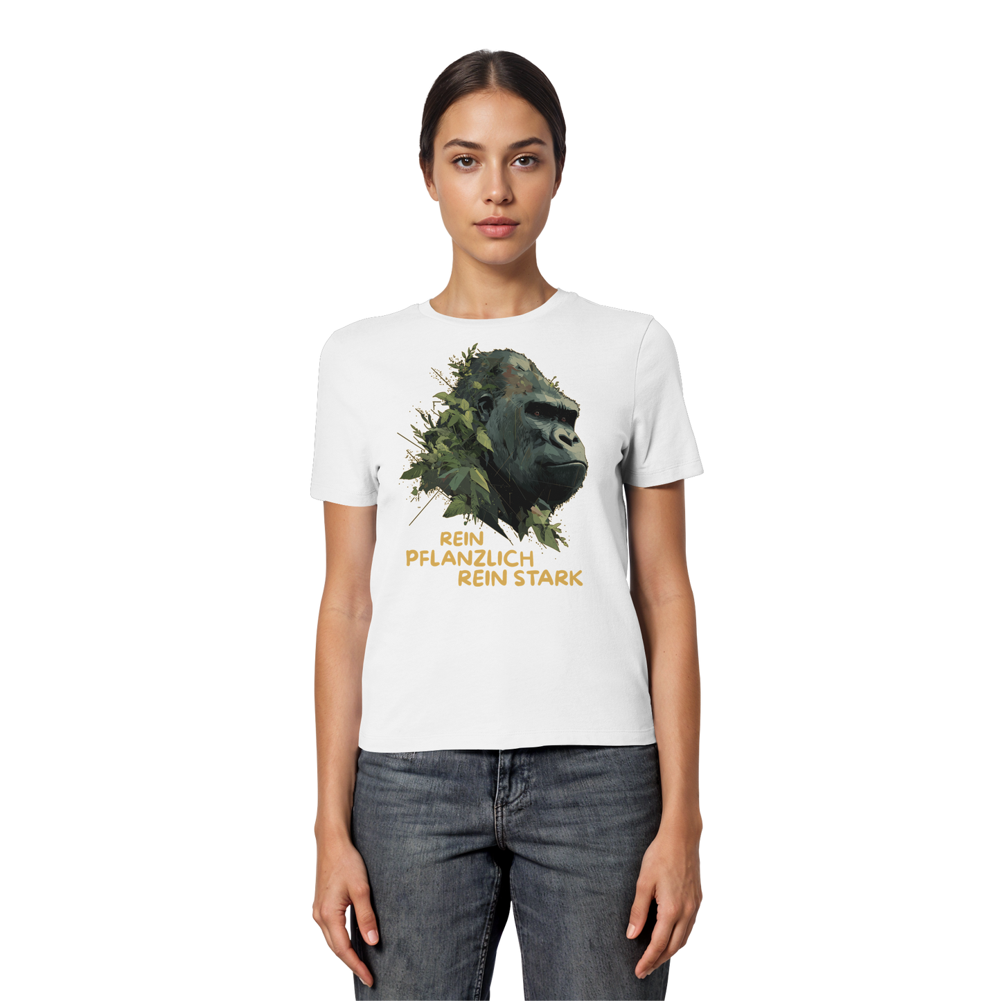 vegwear "Gorilla, rein pflanzlich rein stark" - eng geschnittenes Damen T-Shirt, bio vegan