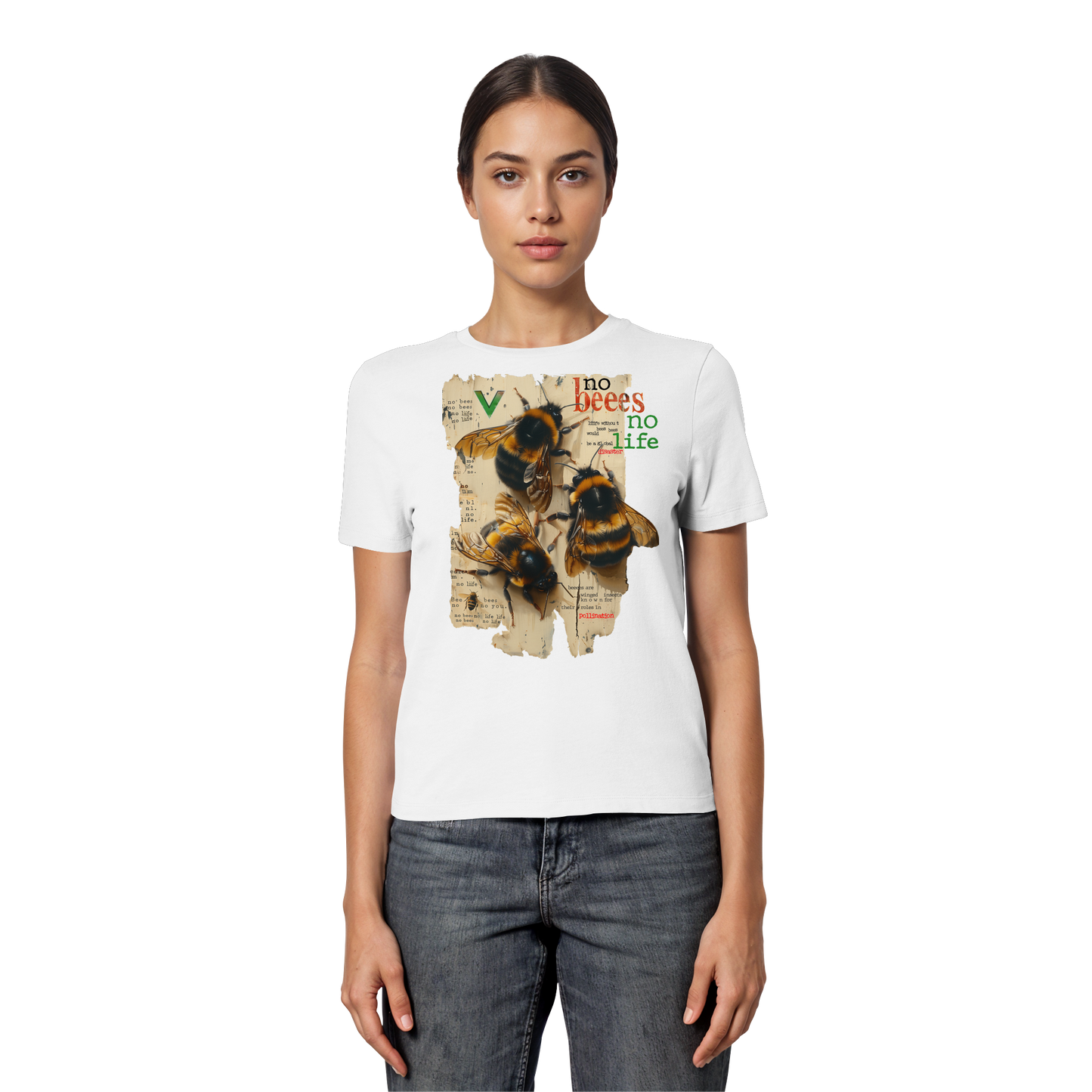 vegwear "no bees no life" - eng geschnittenes Damen T-Shirt, bio, vegan