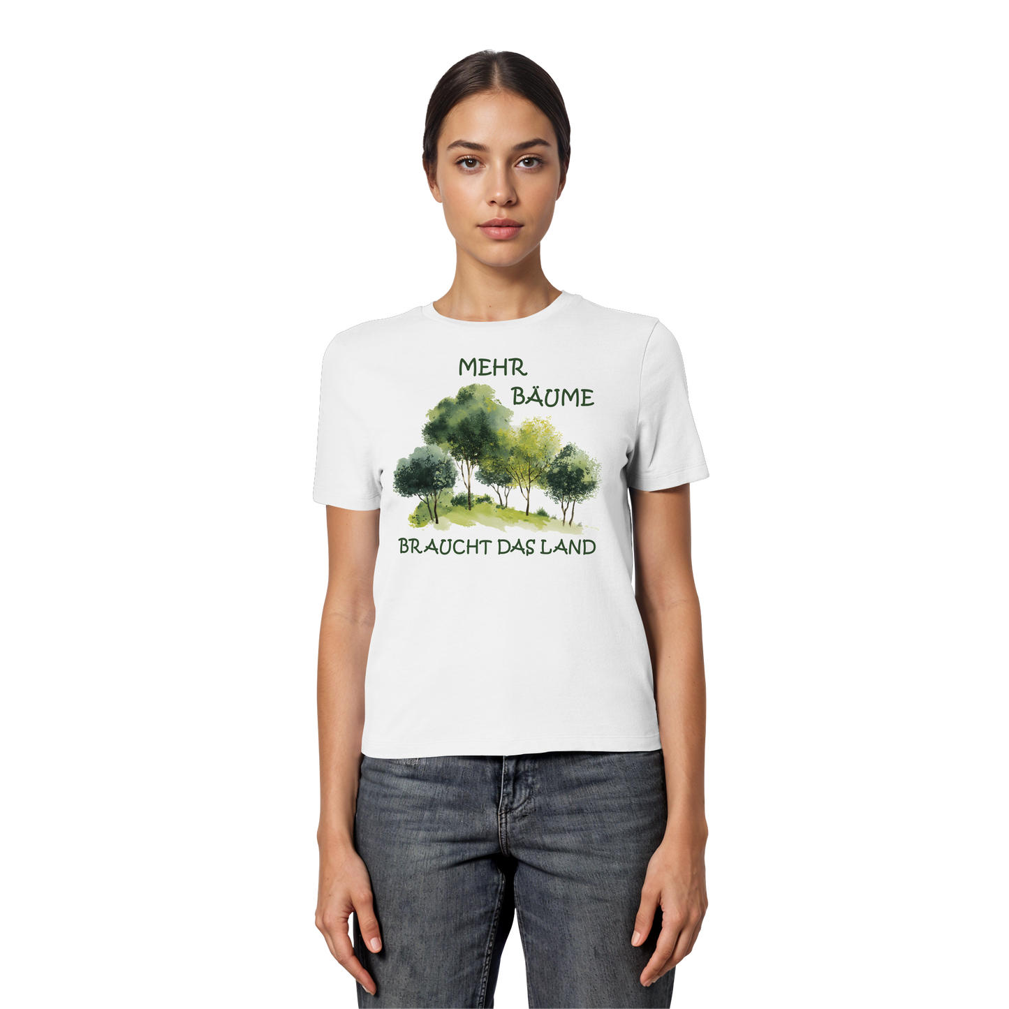 vegwear "mehr Bäume braucht das Land" - eng geschnittenes Damen Bio T-Shirt, vegan, fair, nachhaltig