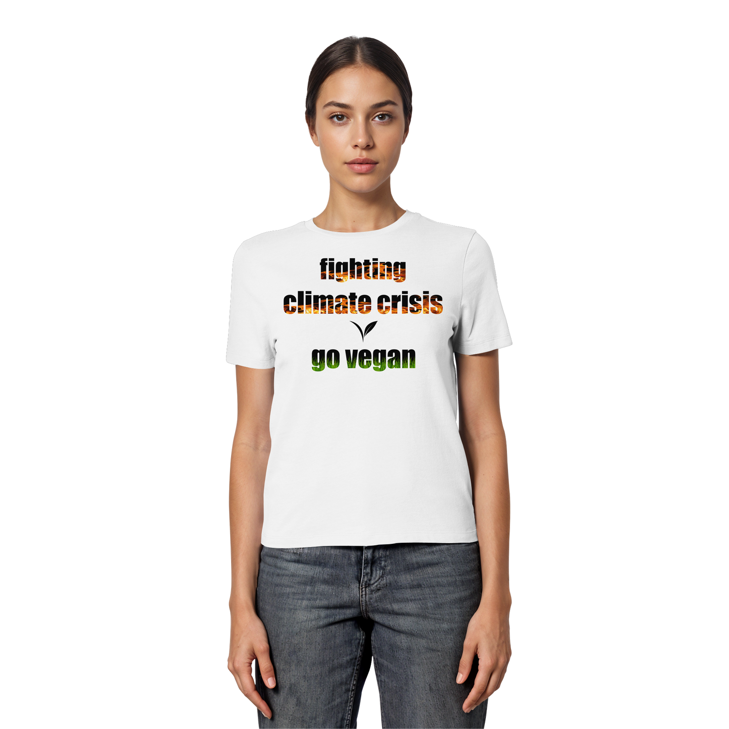 vegwear "fighting climate cirsis" - eng geschnittenes Damen Bio T-Shirt vegan & klimafreundlich