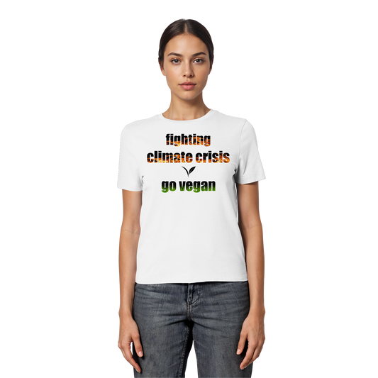 vegwear "fighting climate cirsis" - eng geschnittenes Damen Bio T-Shirt vegan & klimafreundlich