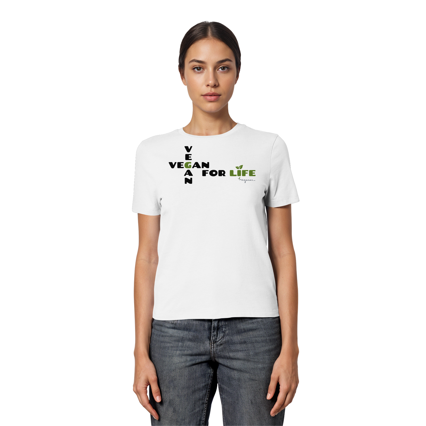 vegwear "vegan for life" - eng geschnittenes Damen T-Shirt, bio vegan fair