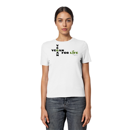 vegwear "vegan for life" - eng geschnittenes Damen T-Shirt, bio vegan fair
