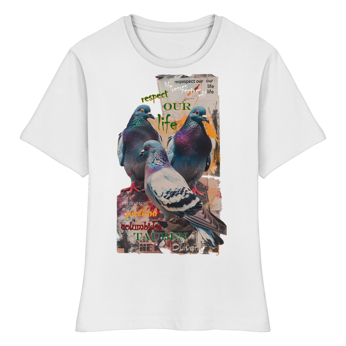 vegwear "respect our life - Tauben" - eng geschnittenes Damen Bio T-Shirt
