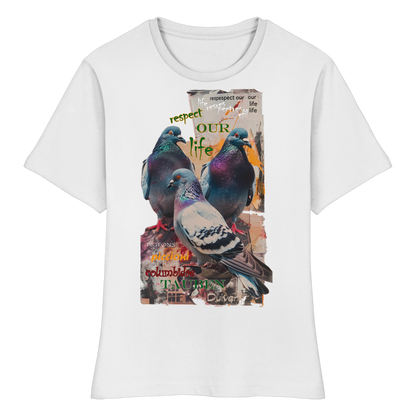vegwear "respect our life - Tauben" - eng geschnittenes Damen Bio T-Shirt