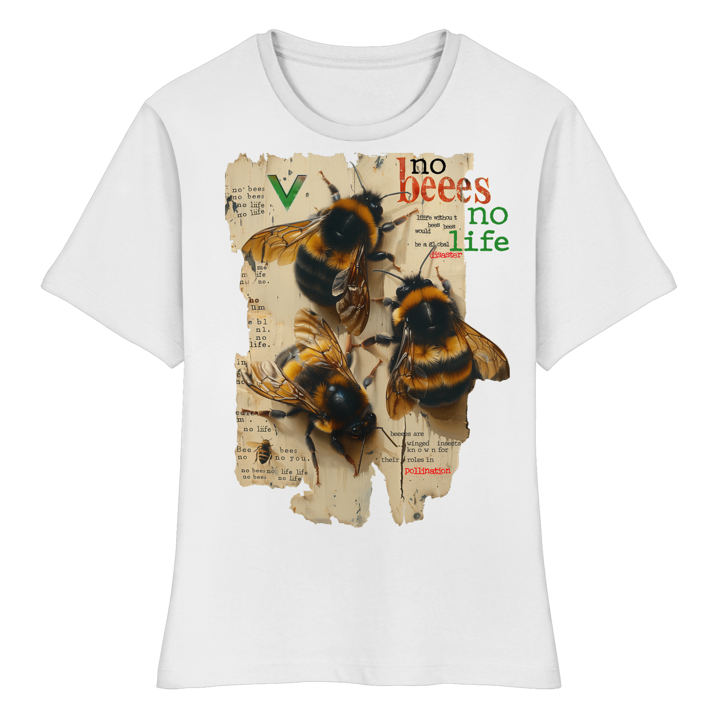 vegwear "no bees no life" - eng geschnittenes Damen T-Shirt, bio, vegan