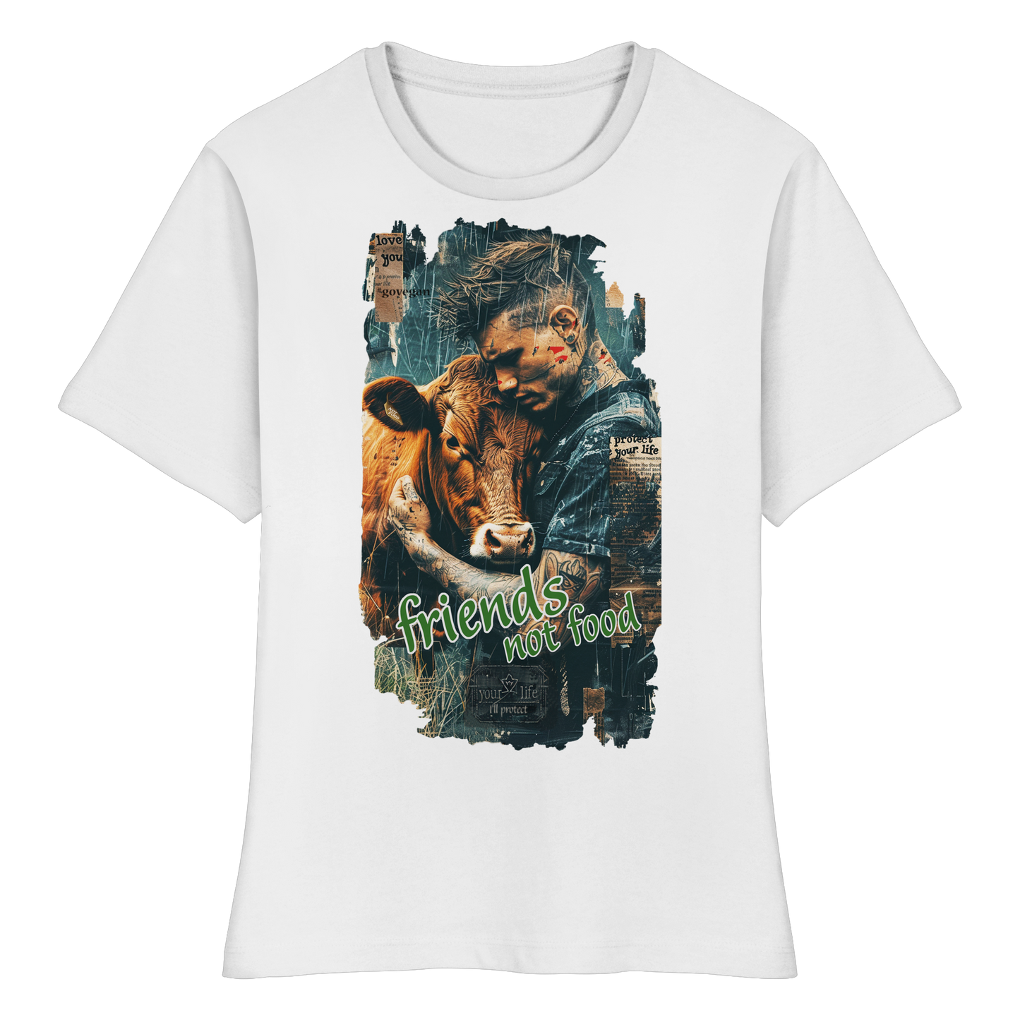 vegwear "friends not food" - eng geschnittenes Damen T-Shirt, bio, vegan