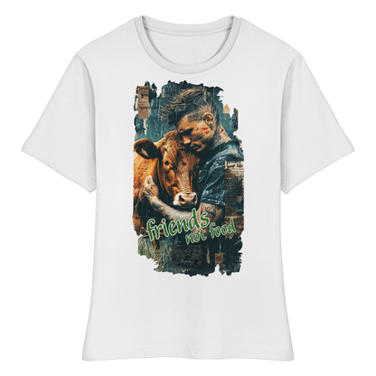 vegwear "friends not food" - eng geschnittenes Damen T-Shirt, bio, vegan
