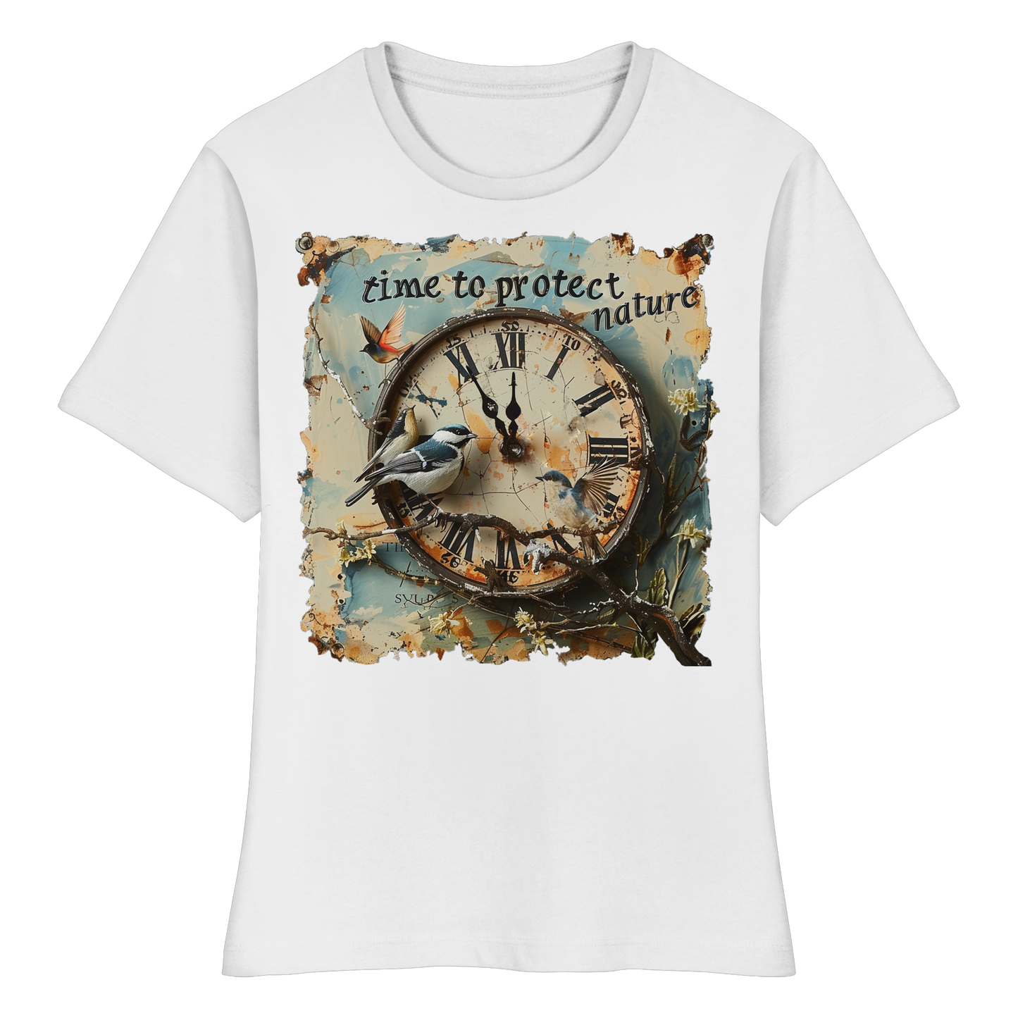 vegwear "time to protect nature" - eng geschnittenes Damen T-Shirt, nachhaltige Mode
