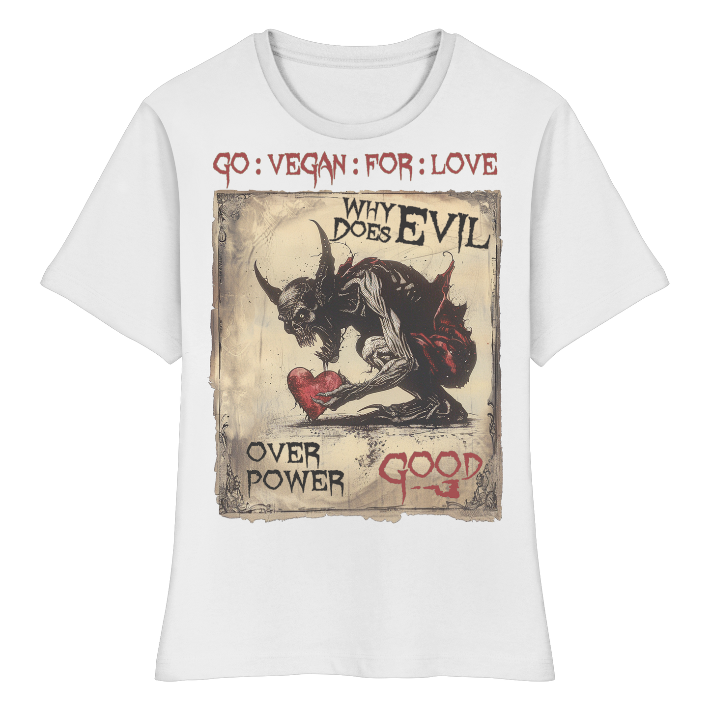 vegwear "why does evil" - eng geschnittenes Damen Bio T-Shirt