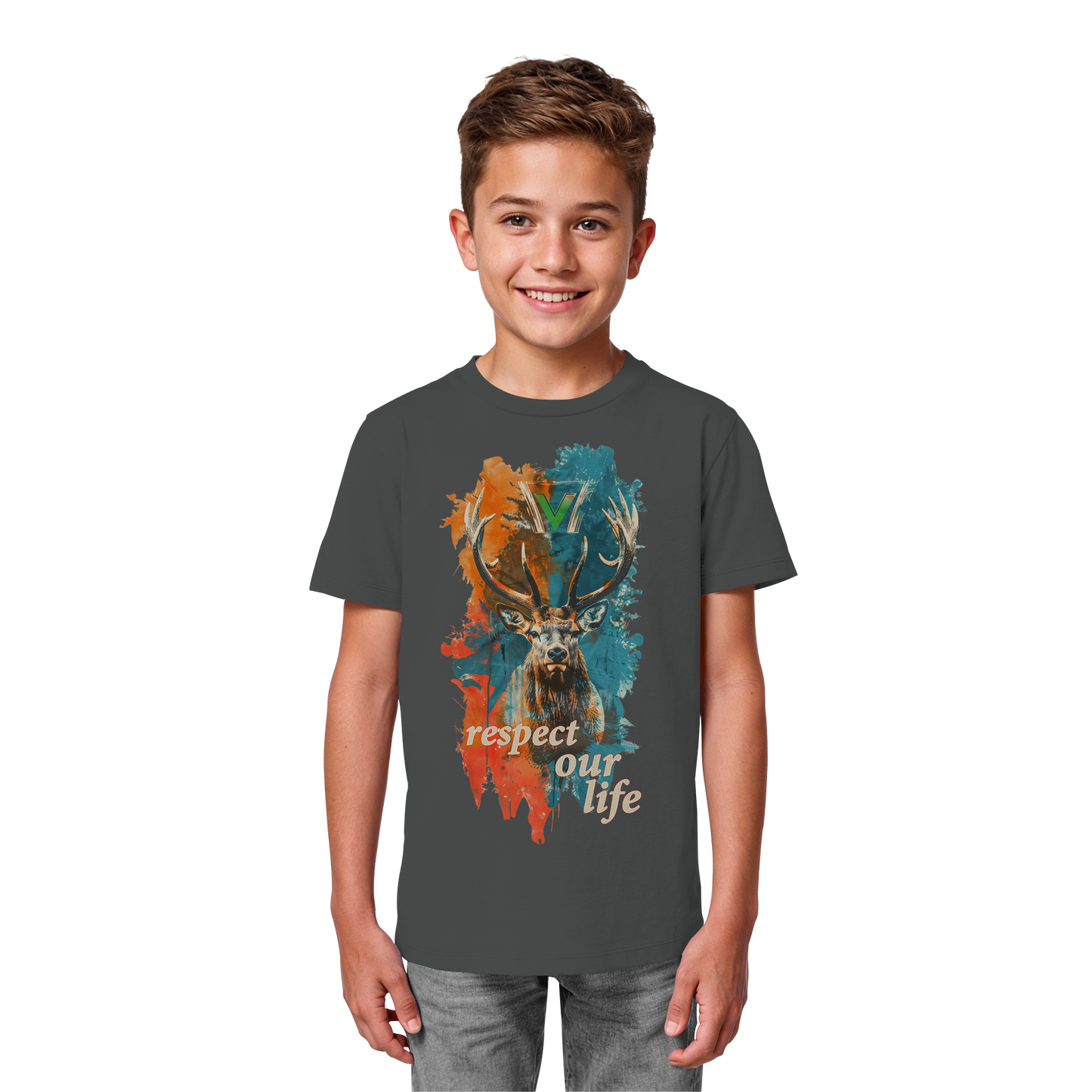 vegwear "respect our life - Hirsch" - unisex Kids T-Shirt, bio, vegan, fair