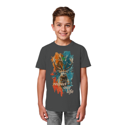 vegwear "respect our life - Hirsch" - unisex Kids T-Shirt, bio, vegan, fair