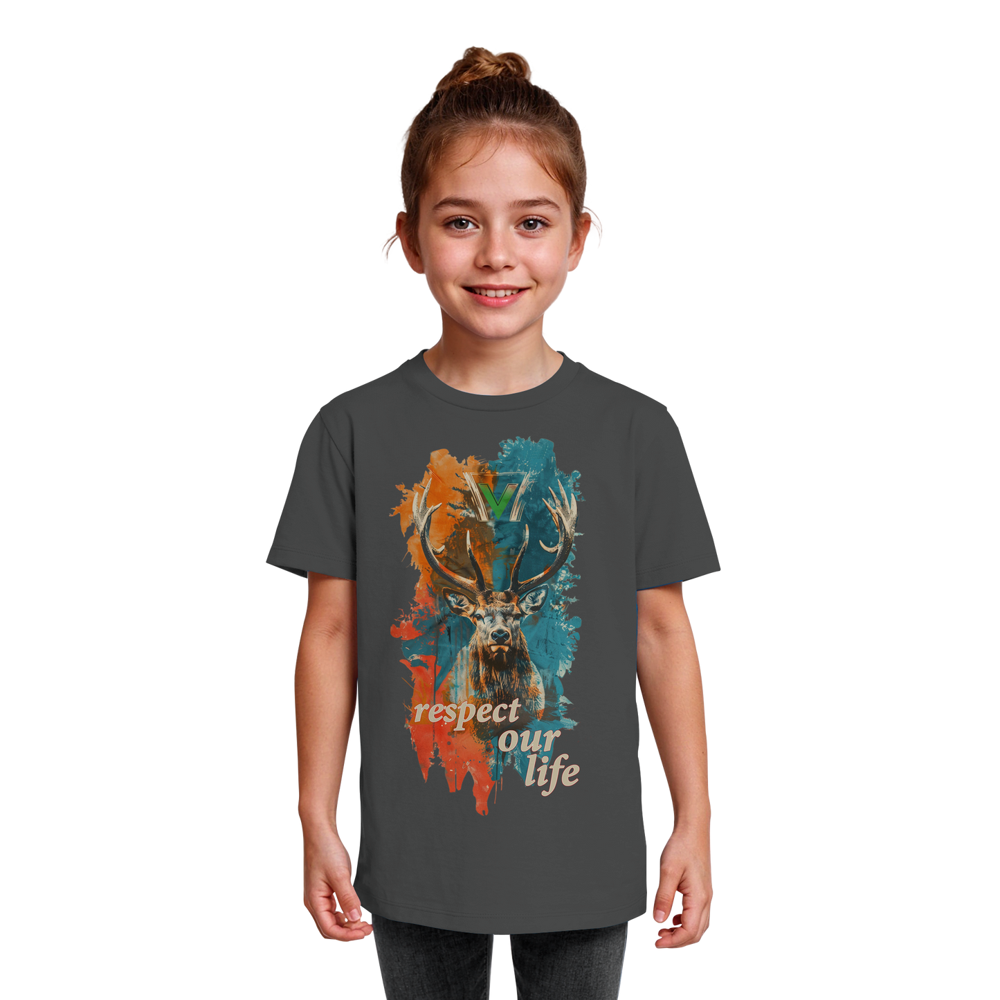 vegwear "respect our life - Hirsch" - unisex Kids T-Shirt, bio, vegan, fair
