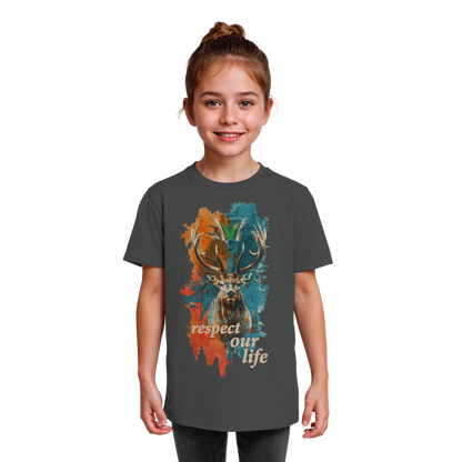 vegwear "respect our life - Hirsch" - unisex Kids T-Shirt, bio, vegan, fair