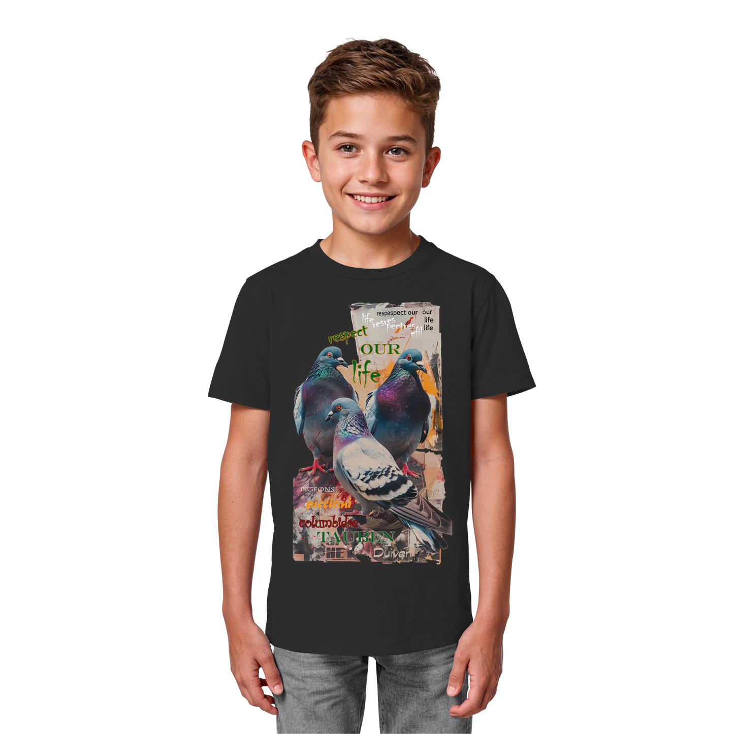 vegwear "respect our life - Tauben" - unisex Kinder Bio T-Shirt