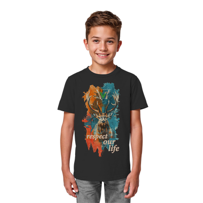 vegwear "respect our life - Hirsch" - unisex Kids T-Shirt, bio, vegan, fair