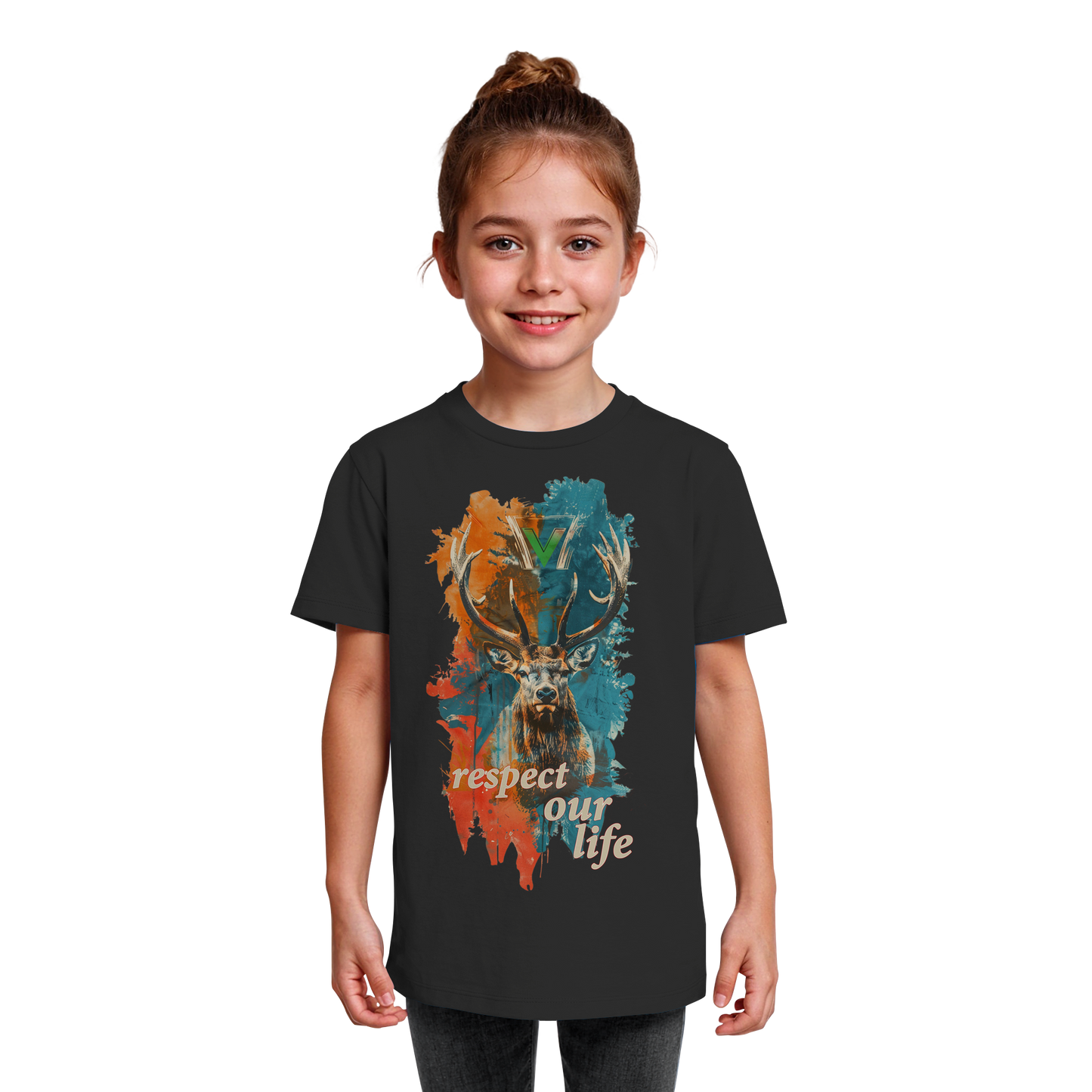 vegwear "respect our life - Hirsch" - unisex Kids T-Shirt, bio, vegan, fair