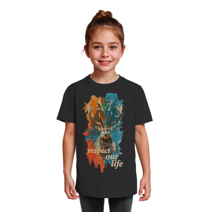 vegwear "respect our life - Hirsch" - unisex Kids T-Shirt, bio, vegan, fair