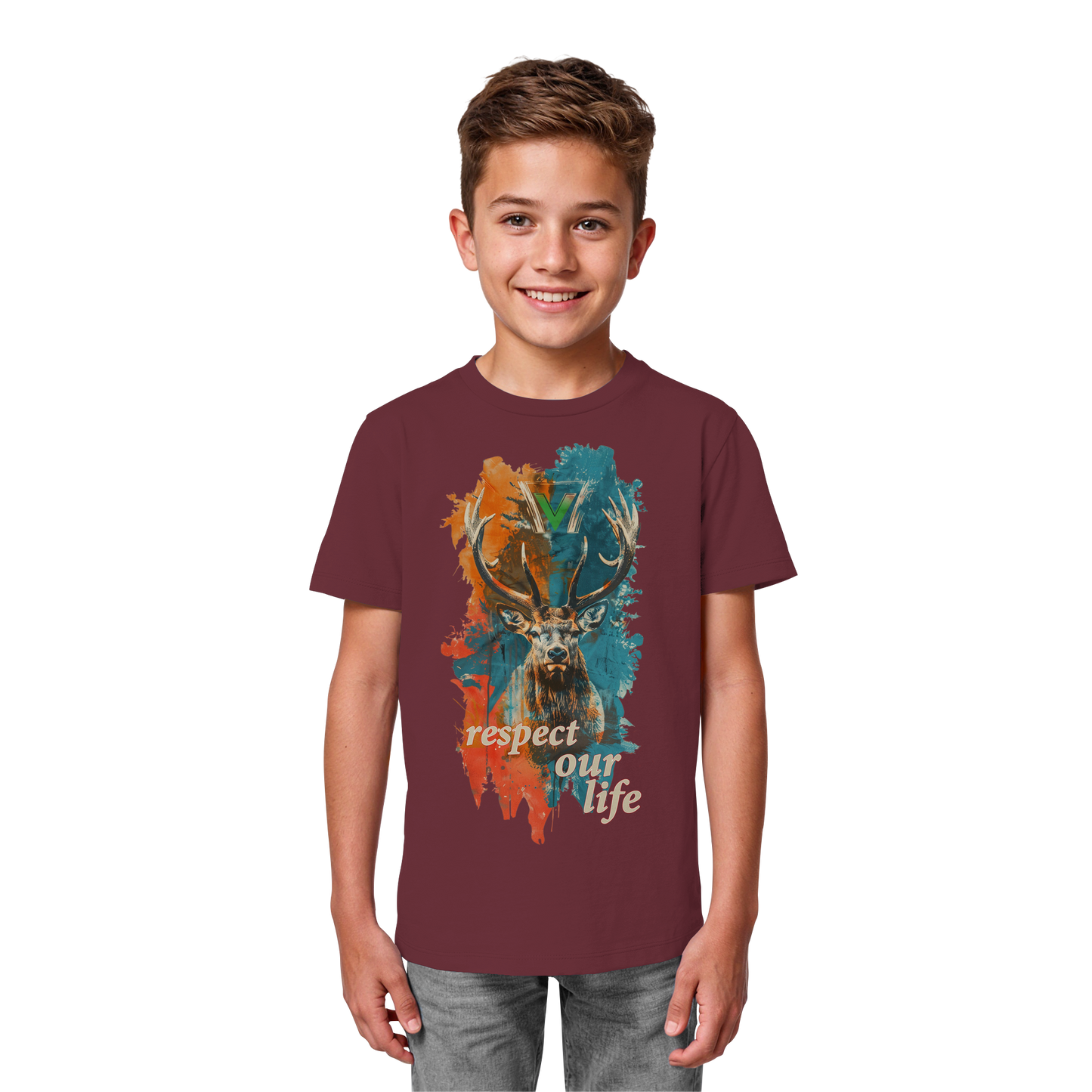 vegwear "respect our life - Hirsch" - unisex Kids T-Shirt, bio, vegan, fair