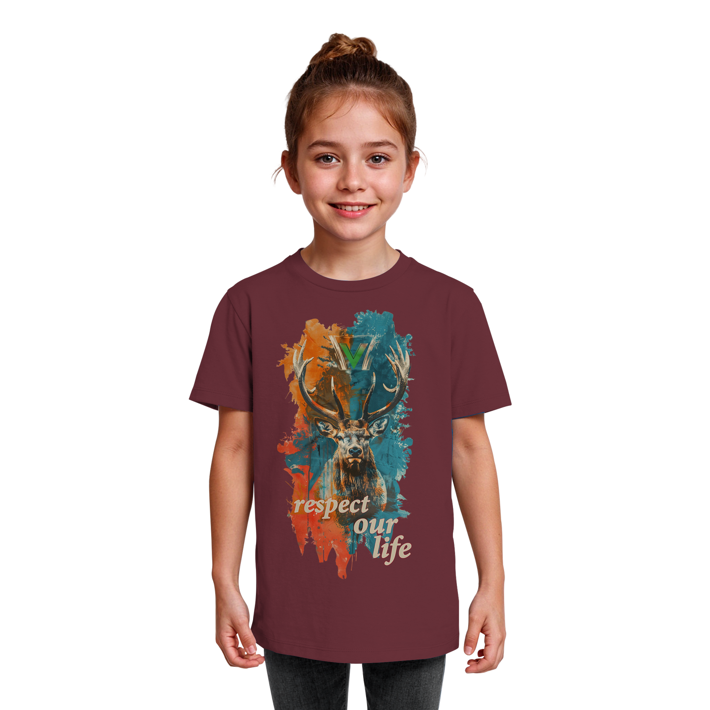 vegwear "respect our life - Hirsch" - unisex Kids T-Shirt, bio, vegan, fair