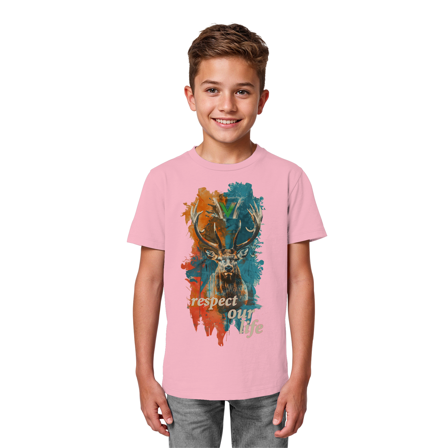 vegwear "respect our life - Hirsch" - unisex Kids T-Shirt, bio, vegan, fair