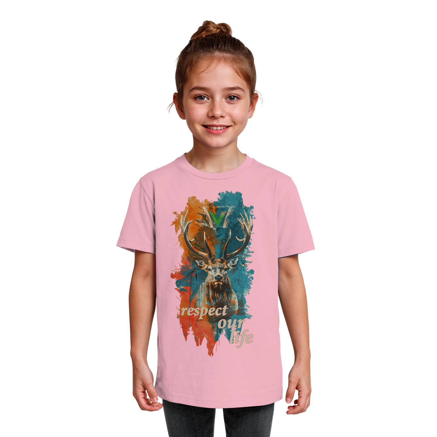 vegwear "respect our life - Hirsch" - unisex Kids T-Shirt, bio, vegan, fair
