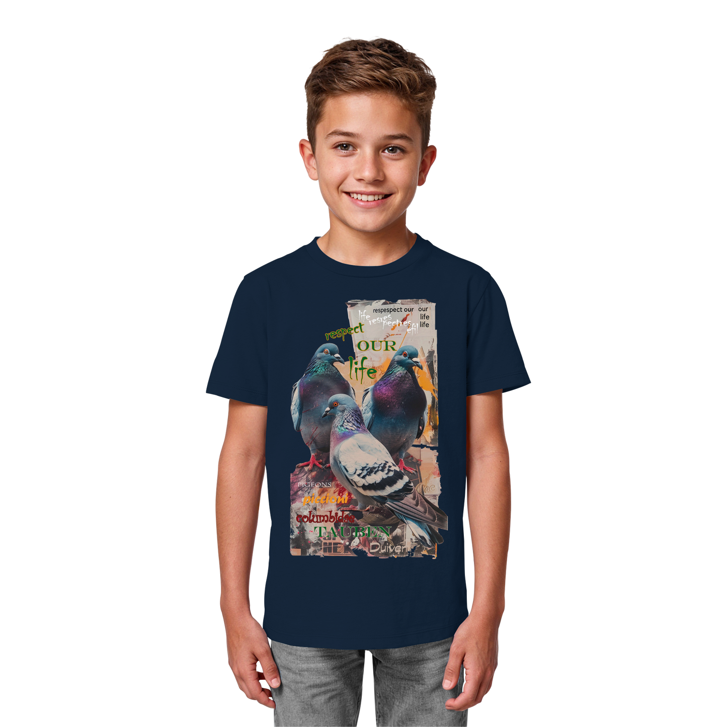 vegwear "respect our life - Tauben" - unisex Kinder Bio T-Shirt