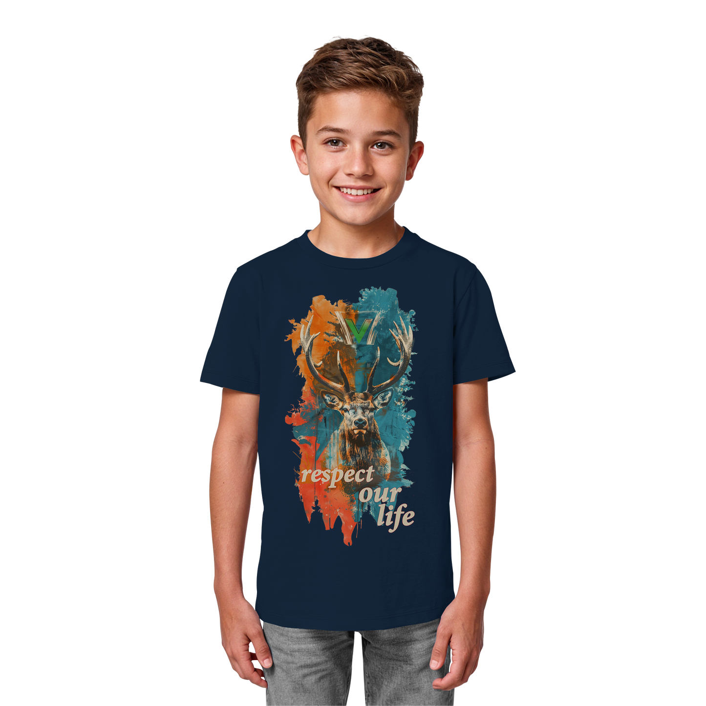 vegwear "respect our life - Hirsch" - unisex Kids T-Shirt, bio, vegan, fair