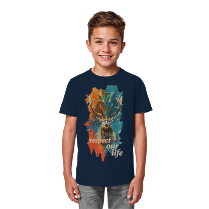 vegwear "respect our life - Hirsch" - unisex Kids T-Shirt, bio, vegan, fair
