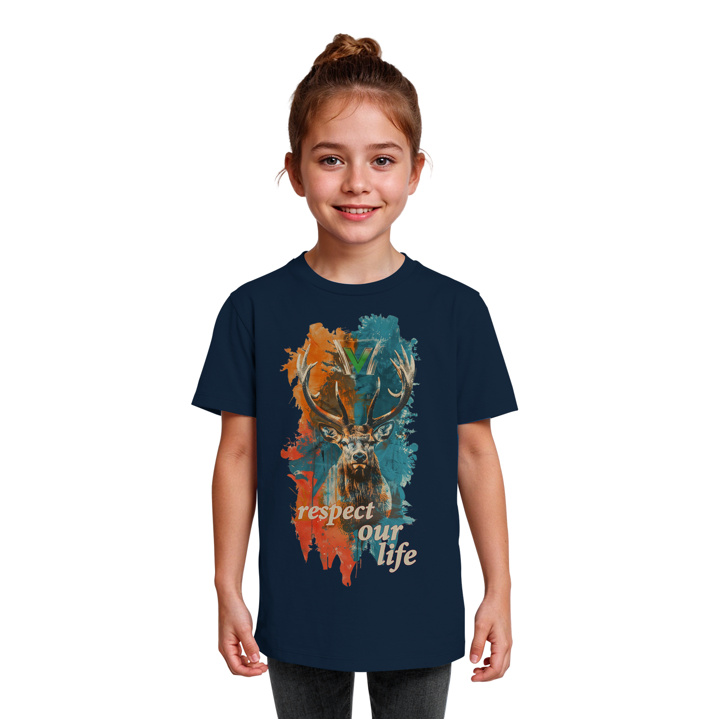 vegwear "respect our life - Hirsch" - unisex Kids T-Shirt, bio, vegan, fair