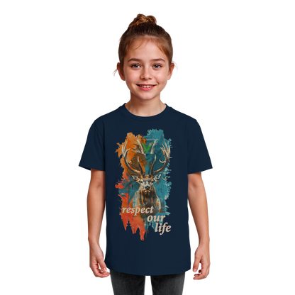 vegwear "respect our life - Hirsch" - unisex Kids T-Shirt, bio, vegan, fair