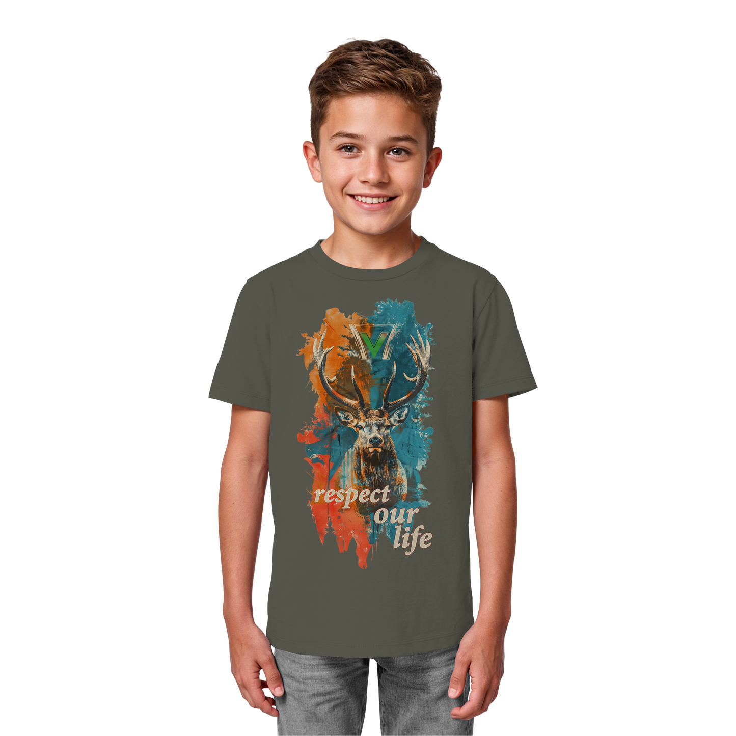 vegwear "respect our life - Hirsch" - unisex Kids T-Shirt, bio, vegan, fair